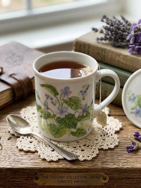 the toscany COLLECTION Other - Vintage Toscany Collection Japan Fine Ceramic Lidded Tea Mug Violet Floral Infus